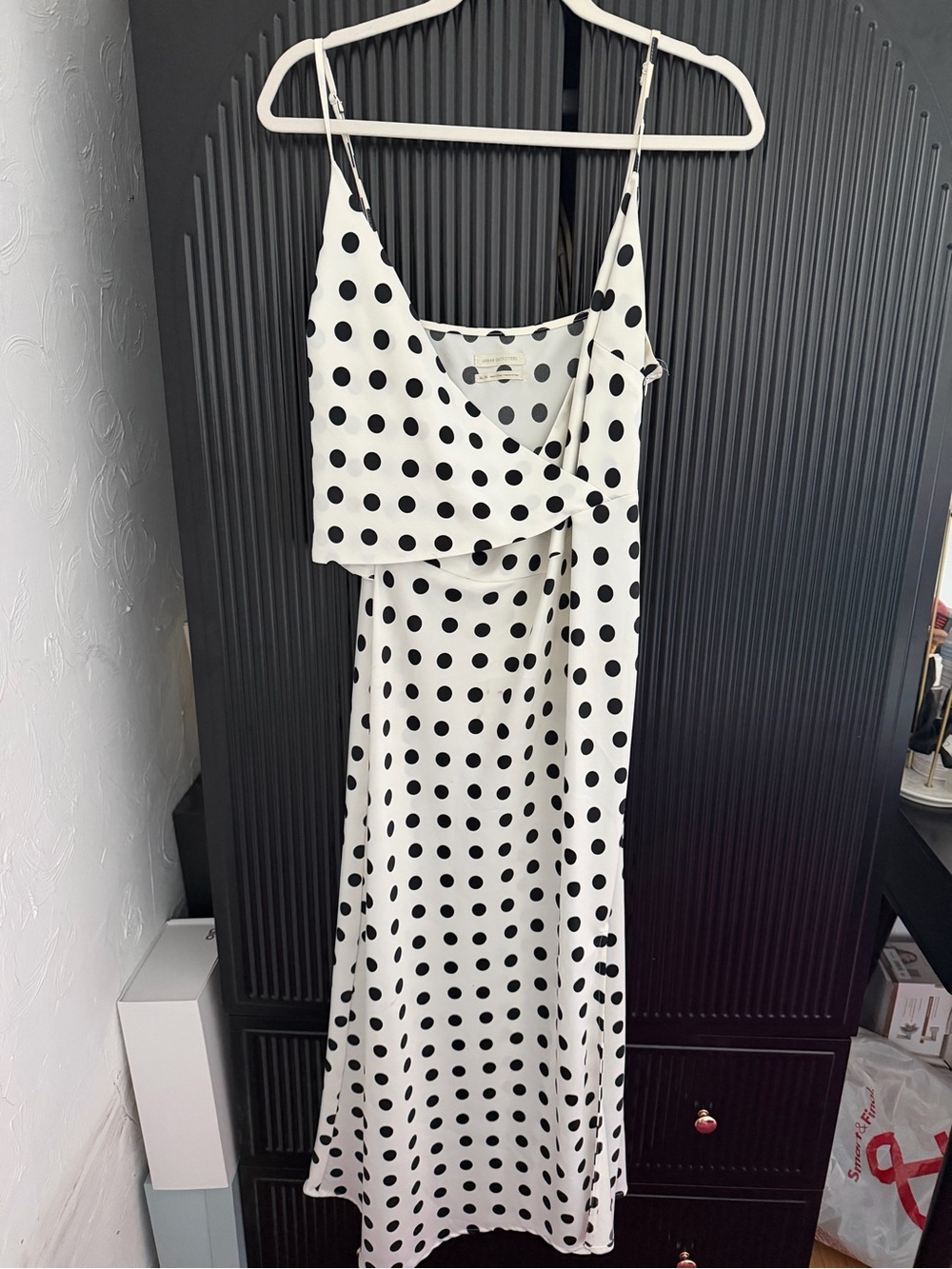 Urban Outfitters White Midi Dress with Black Polka Dots